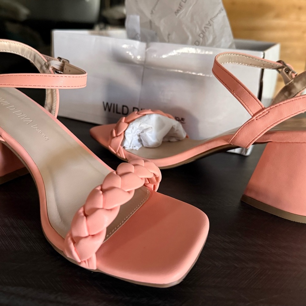 New! Wild Diva Coral Braided Strap Heels